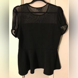 Ashley Stewart Black Sheer Peplum Top